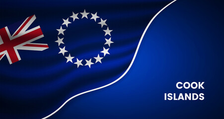 Abstract national day of Cook Islands background with elegant fabric flag and typographic illustration