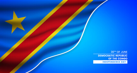 Abstract independence day of Democratic Republic of the Congo background with elegant fabric flag and typographic illustration