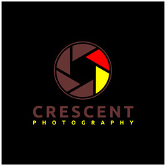 Yellow Crescent Moon Light with Shutter Lens for Photo Photography Logo Design
