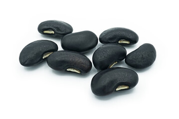 Close up of black beans raw, Organic grains food, Isolated on white background