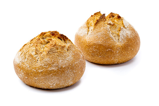 two rolls vegan isolated white background rye flour. High quality photo