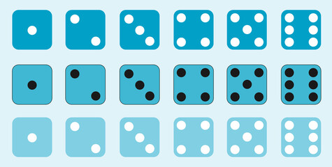 Dice, blue dice set. Vector illustration.