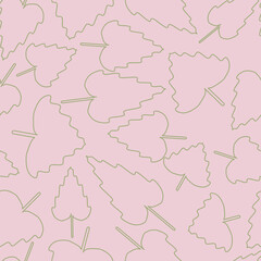 Seamless elegant pattern with golden outline leaves on a pink background. The pattern can be used for wrapping papers, invitation cards, wallpapers, covers, textile prints. Vector illustration.