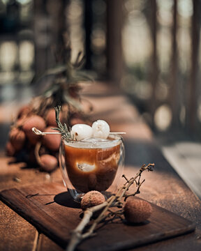 Close Up Ice Americano In Coffee Shop Background.