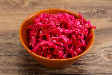 Marinated red cabbage in the bowl