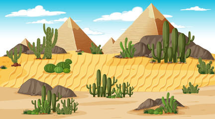 Desert forest landscape at day time scene with Pyramid of Giza
