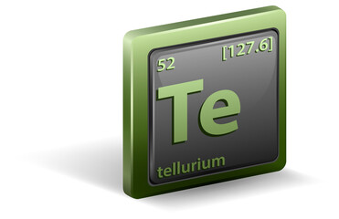 Tellurium chemical element. Chemical symbol with atomic number and atomic mass.