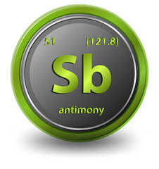 Antimony chemical element. Chemical symbol with atomic number and atomic mass.
