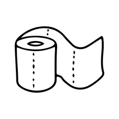 Toilet paper drawn with outline in doodle style. Vector illustration on white background with hygiene theme for flyers, banners, booklets and other printed materials.