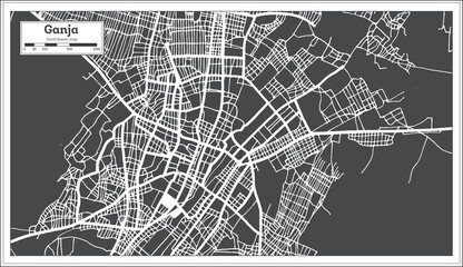 Ganja Azerbaijan City Map in Black and White Color in Retro Style. Outline Map.