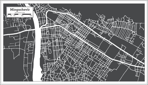 Mingachevir Azerbaijan City Map in Black and White Color in Retro Style. Outline Map.