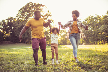 African American family in nature.