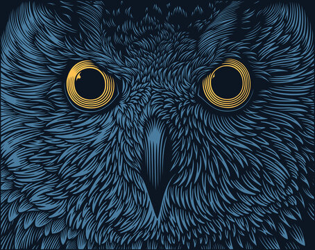 Eagle-owl Portrait. Hand drawn engraving. Editable vector vintage illustration. 8 EPS