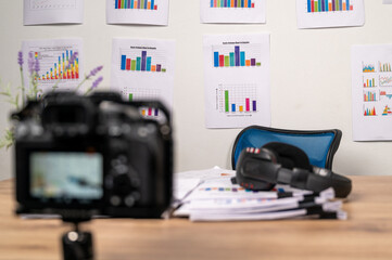 camera dslr for teacher or tutor teaching online at home,New normal lifestyle during coronavirus...