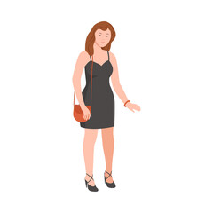 Fototapeta premium Teenager Girl in Black Dress with Guilty Look Standing Vector Illustration