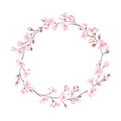 Obraz na płótnie Canvas Wreath Arranged of Twigs of Sakura or Cherry Blossom Vector Illustration