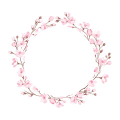 Obraz na płótnie Canvas Wreath Arranged of Twigs of Sakura or Cherry Blossom Vector Illustration