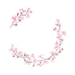 Semicircle Border Arranged of Twigs of Sakura or Cherry Blossom Vector Illustration