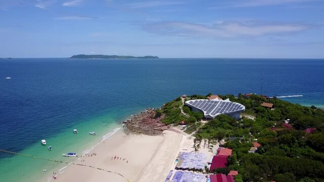 HD aerial footage of beautiful beach at Koh Larn island in Pattaya, Thailand. 