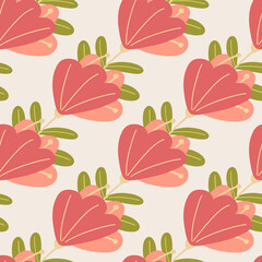 Abstract flowers bud seamless pattern in hand drawn style. Light grey background. Summer bloom print.