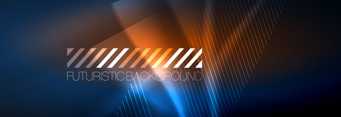 Neon glowing lines, magic energy and light motion background. Vector wallpaper template