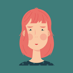 Avatar for happy smiling woman with red hair on green background.