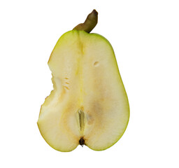 Bitten pear, isolated. On a white background.