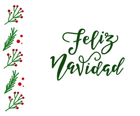 Merry Christmas Spanish Lettering. Feliz Navidad text on vintage greeting card design template with typography on white grunge paper texture. Retro letterpress poster Merry Christmas. Festive vector