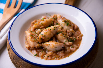 Squid stew. Traditional tapas from southern Spain in a fishing village.