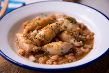 Squid stew. Traditional tapas from southern Spain in a fishing village.