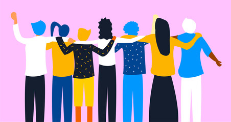 Flat illustration about friendship, bond, diversity, inclusion and togetherness without any difference.