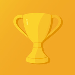 Vector illustration of golden trophy cup on yellow background.