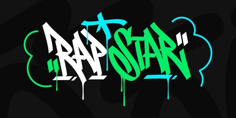 Hip Hop Hand Written Urban Graffiti Style Words Rap Star Vector Illustration Calligraphy Art - obrazy, fototapety, plakaty
