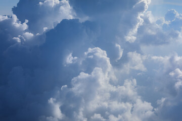 Aerial view on blue sky and white clouds