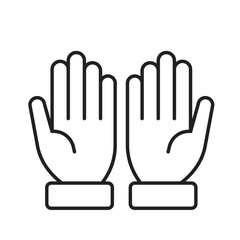 Obraz premium Simple prayer line icon vector. Ramadan, Eid al-Adha Islam sign. Pray are shown. Islamic, Muslim, religion, symbol. Trust, opened hand.