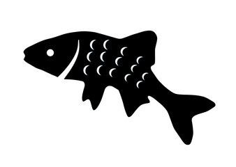 Black silhouette of fish on white background	