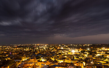 a beautiful view of jaisalmer fort at night.