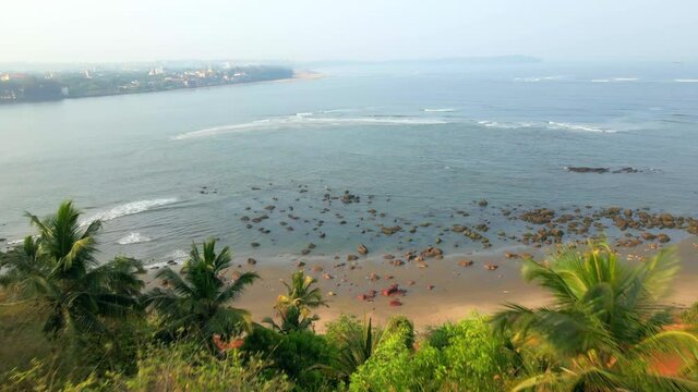 Reis Magos Church fort goa India drone shot cocoa beach Panjim goa cinematic shot India Panjim bridge Mandovi river.
