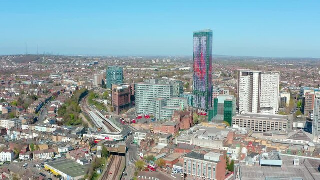 Cinematic establishing drone shot of Central Croydon
