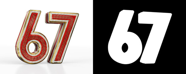 Number sixty-seven (number 67) with red transparent stripe