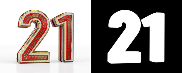 Number twenty-one (number 21) with red transparent stripe