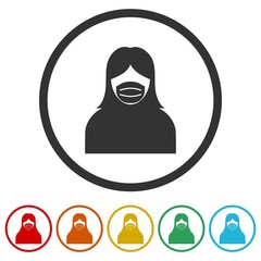 Woman face mask ring icon isolated on white background color set
