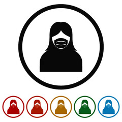 Woman face mask ring icon isolated on white background color set