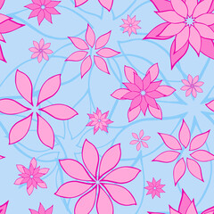 Abstract fantasy flowers seamless pattern background. Stylized geometric floral motifs endless texture. Simplified editable repeating surface design. Flat boundless ornament for fabric or package