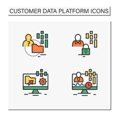 Fototapeta na wymiar Customer data platform color icons set. Real-time client, anonymous, Customer data concepts. Isolated vector illustrations
