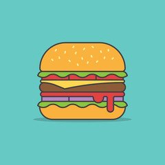 Burger icon, Hamburger fast food symbol, Simple flat design, Vector illustration