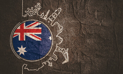 Circle with cargo port and travel silhouettes. Stone material grunge texture