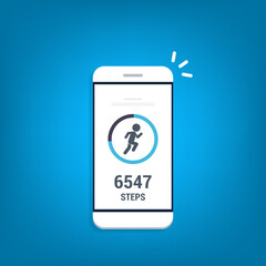 Fitness tracking app on mobile phone. Run tracker, walk steps counter.