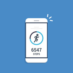 Fitness tracking app on mobile phone. Run tracker, walk steps counter.