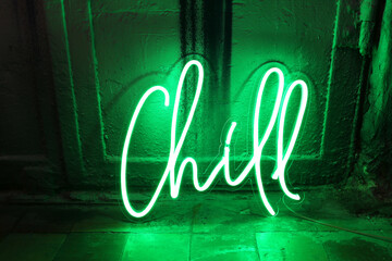 Green neon sign chill. Trendy style. Neon sign. Custom neon. Home decor.
